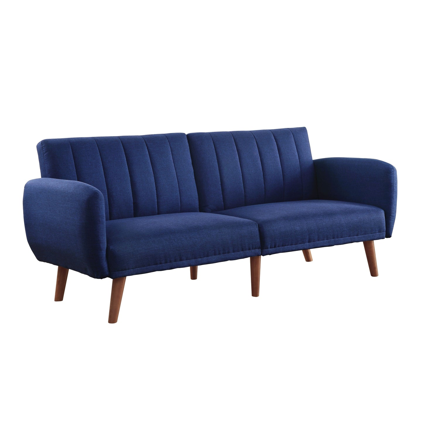 Divano letto trasformabile in lino blu con gambe in legno
