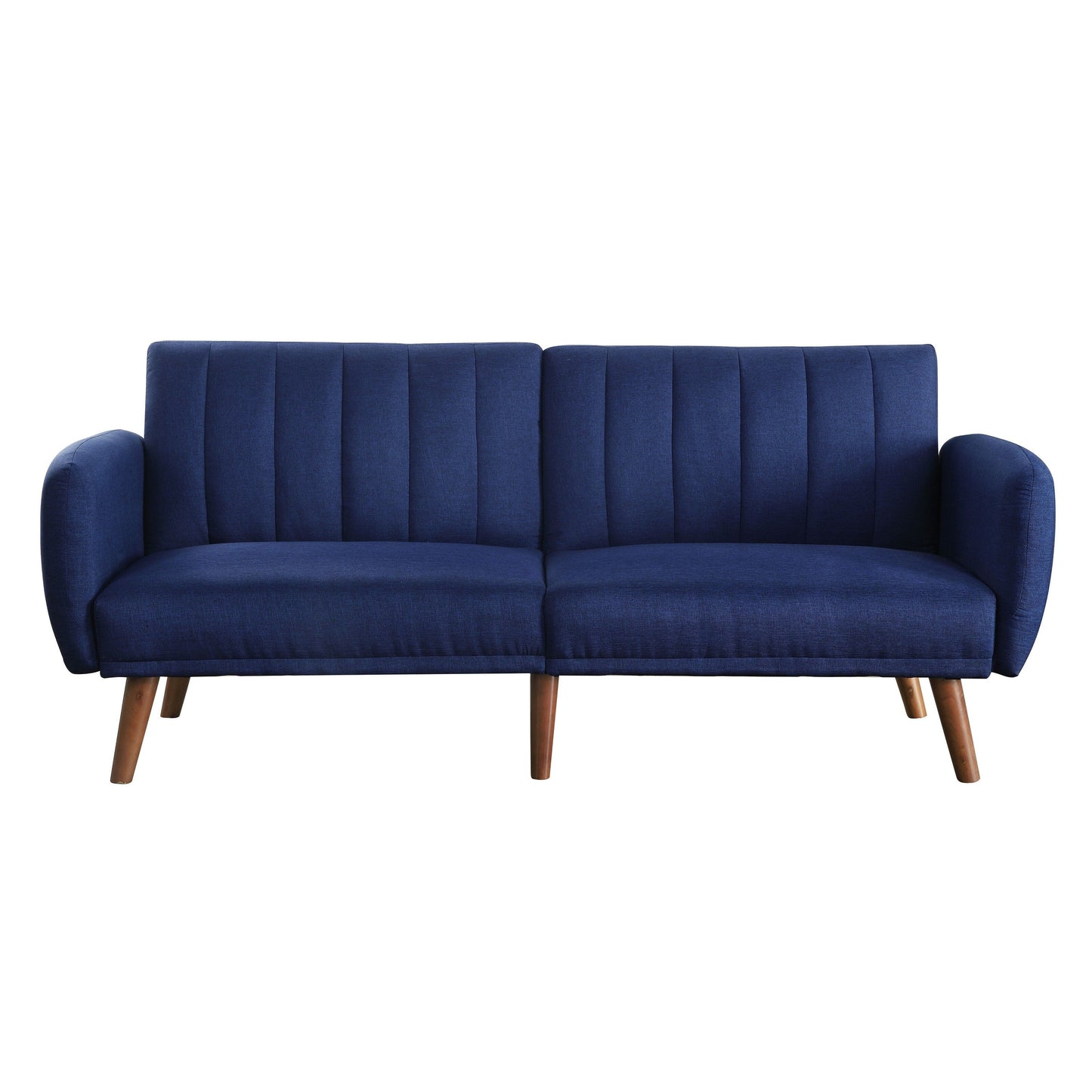 Divano letto trasformabile in lino blu con gambe in legno