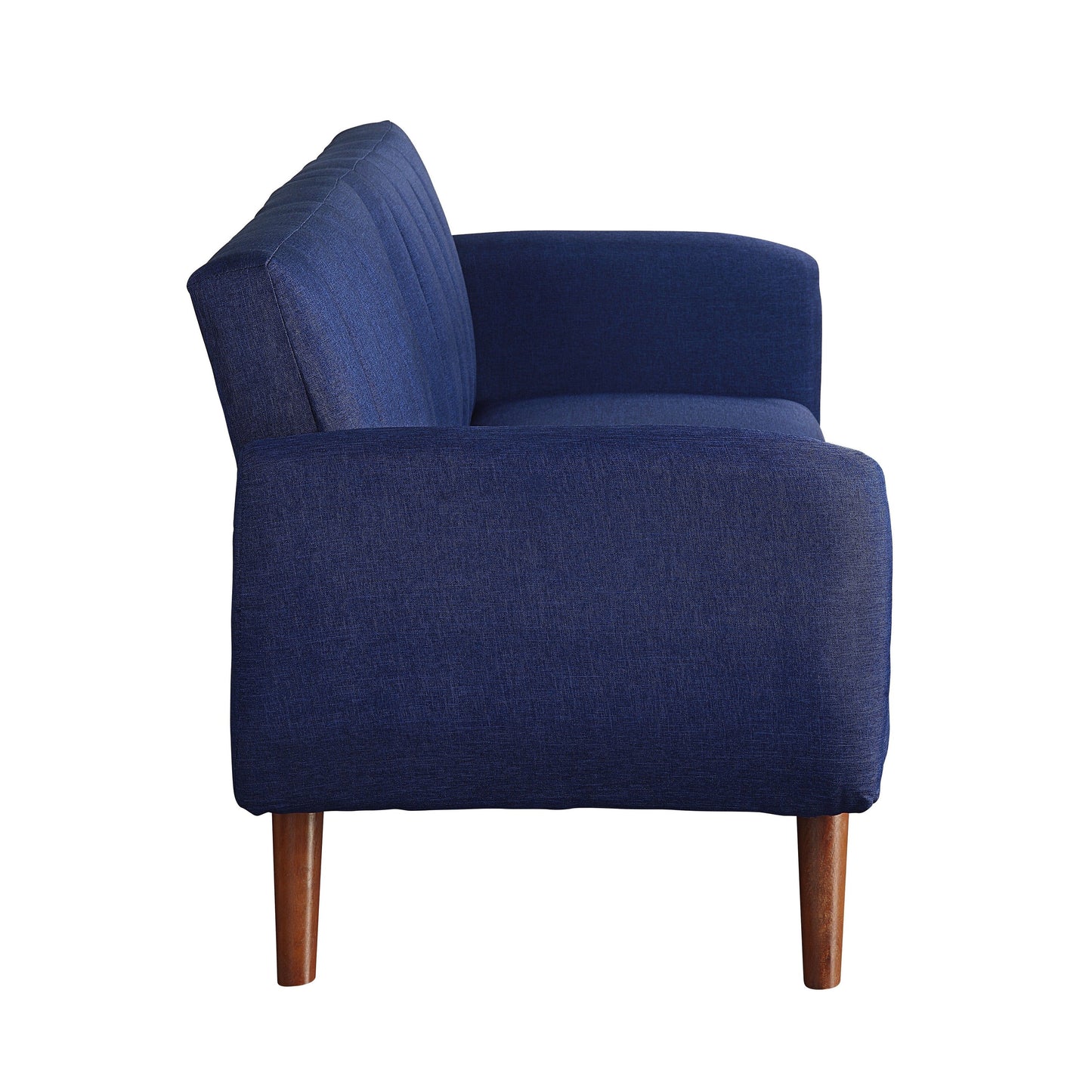 Divano letto trasformabile in lino blu con gambe in legno