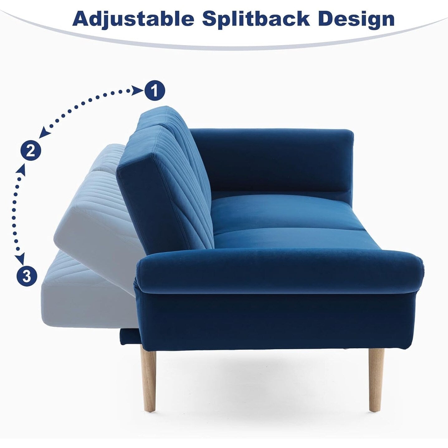 Divano letto futon blu con cuscini