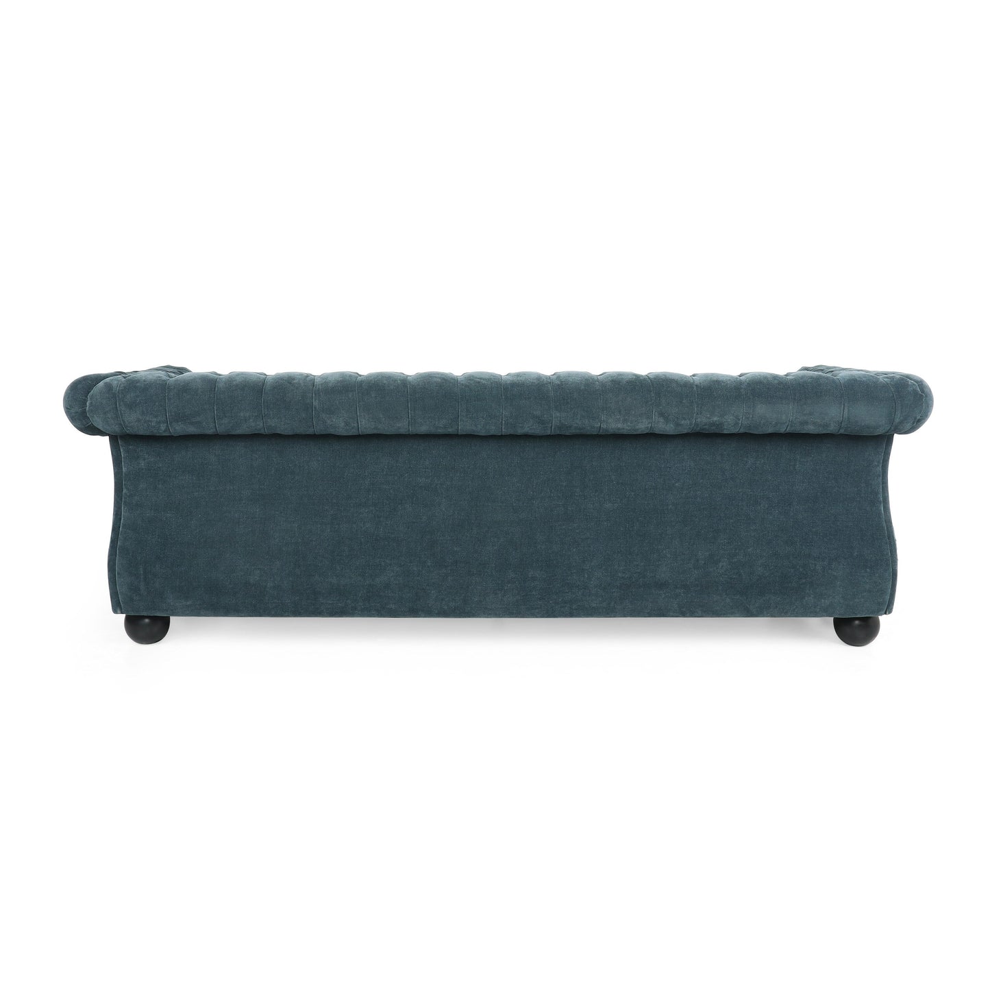 Divano moderno blu 83.25 con bottoni, trapuntato, a 3 posti, con gambe in legno per soggiorno