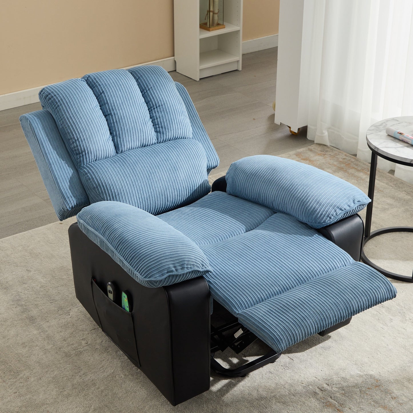 Poltrona reclinabile riscaldata moderna blu con 8 motori massaggianti e 10 livelli di intensità, perfetta per il relax in soggiorno