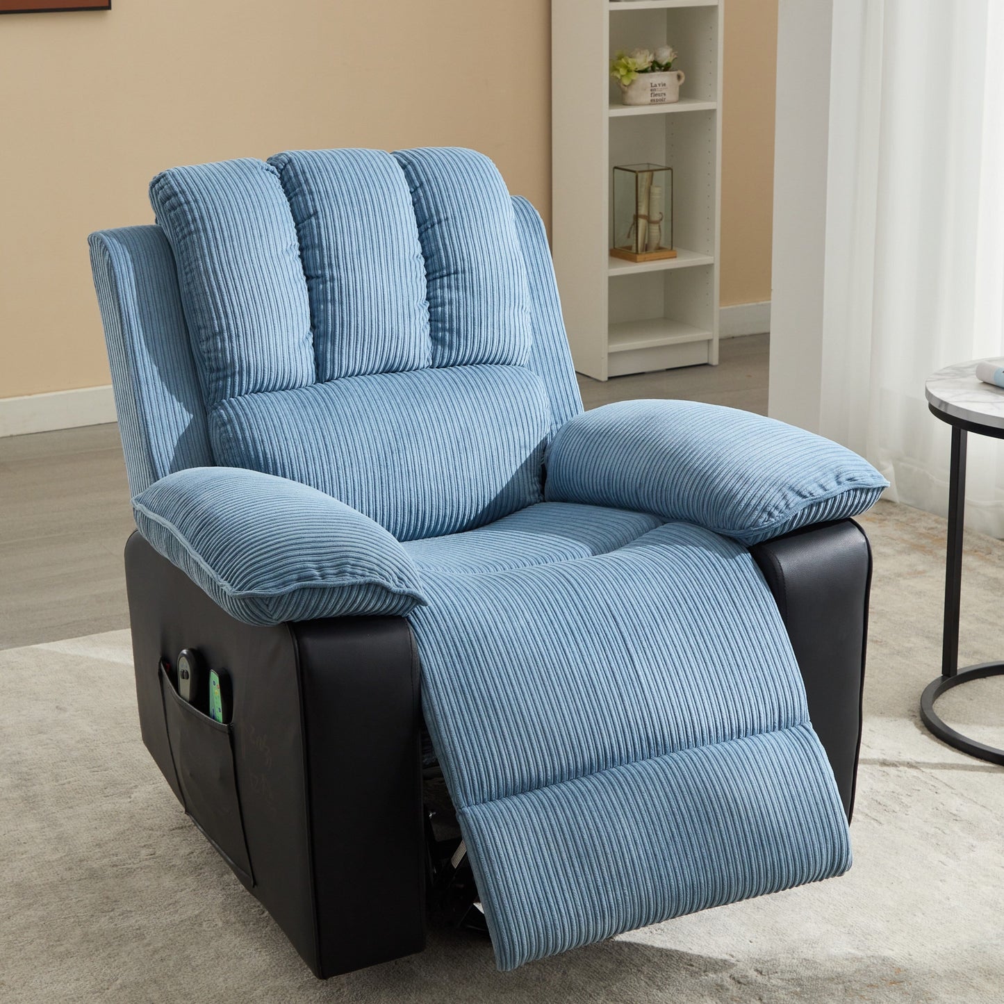 Poltrona reclinabile riscaldata moderna blu con 8 motori massaggianti, 10 livelli di intensità, perfetta per il relax in soggiorno