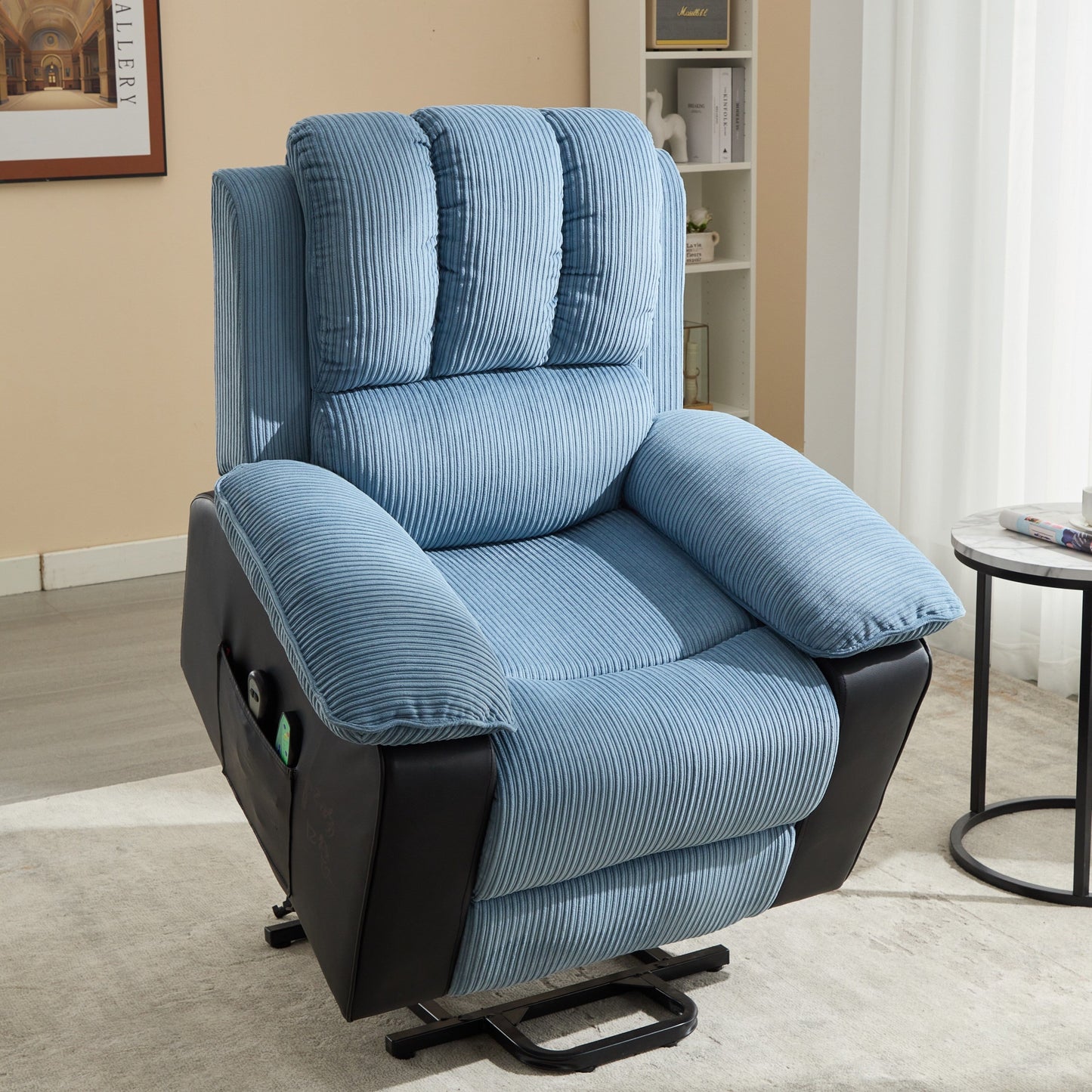 Poltrona reclinabile riscaldata moderna blu con 8 motori massaggianti, 10 livelli di intensità, perfetta per il relax in soggiorno