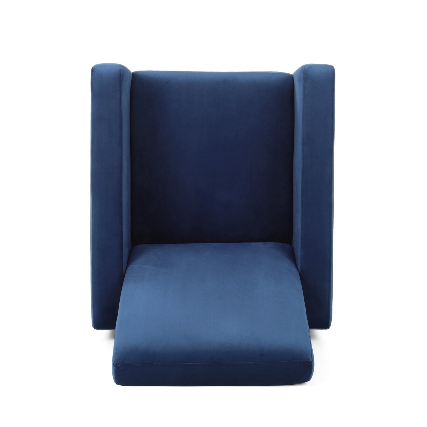 Poltrona reclinabile moderna in velluto blu con poggiapiedi e gambe in acciaio inossidabile