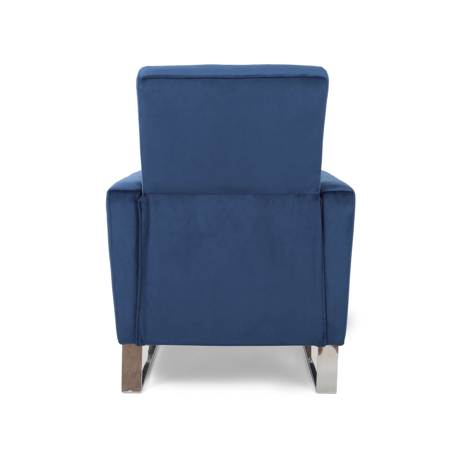Poltrona reclinabile moderna in velluto blu con poggiapiedi e gambe in acciaio inossidabile