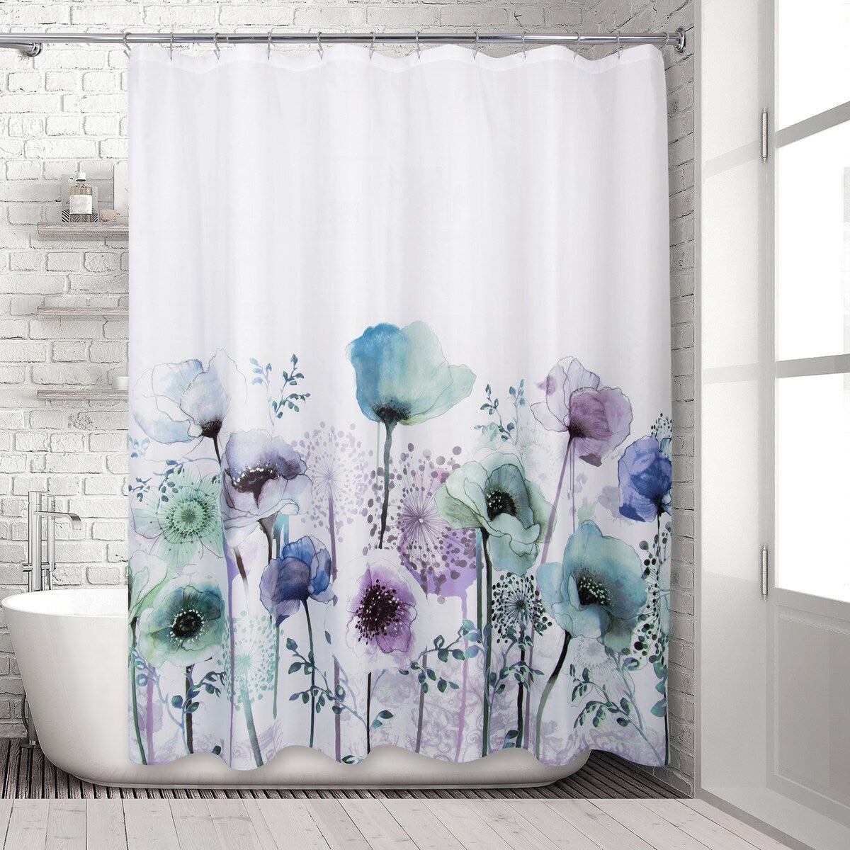 Tenda da doccia con papaveri blu