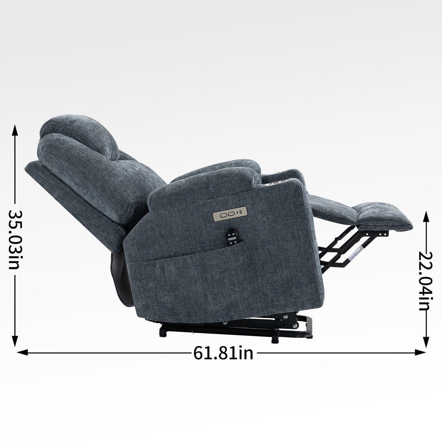 Poltrona reclinabile elettrica blu con massaggio vibrante a 8 punti, riscaldamento lombare, doppie porte USB e portabicchieri in acciaio inossidabile