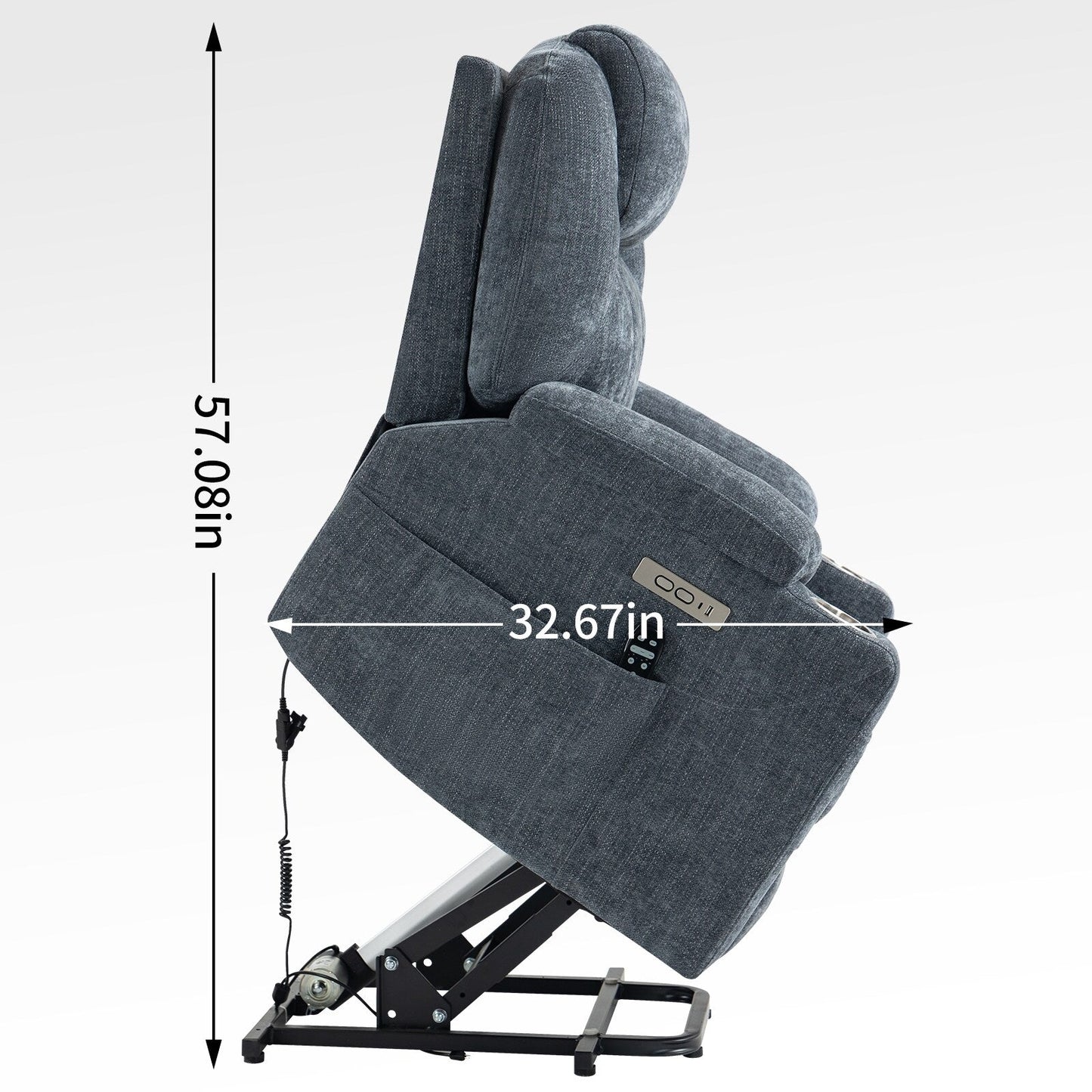 Poltrona reclinabile elettrica blu con massaggio vibrante a 8 punti, riscaldamento lombare, doppie porte USB, portabicchieri in acciaio inossidabile