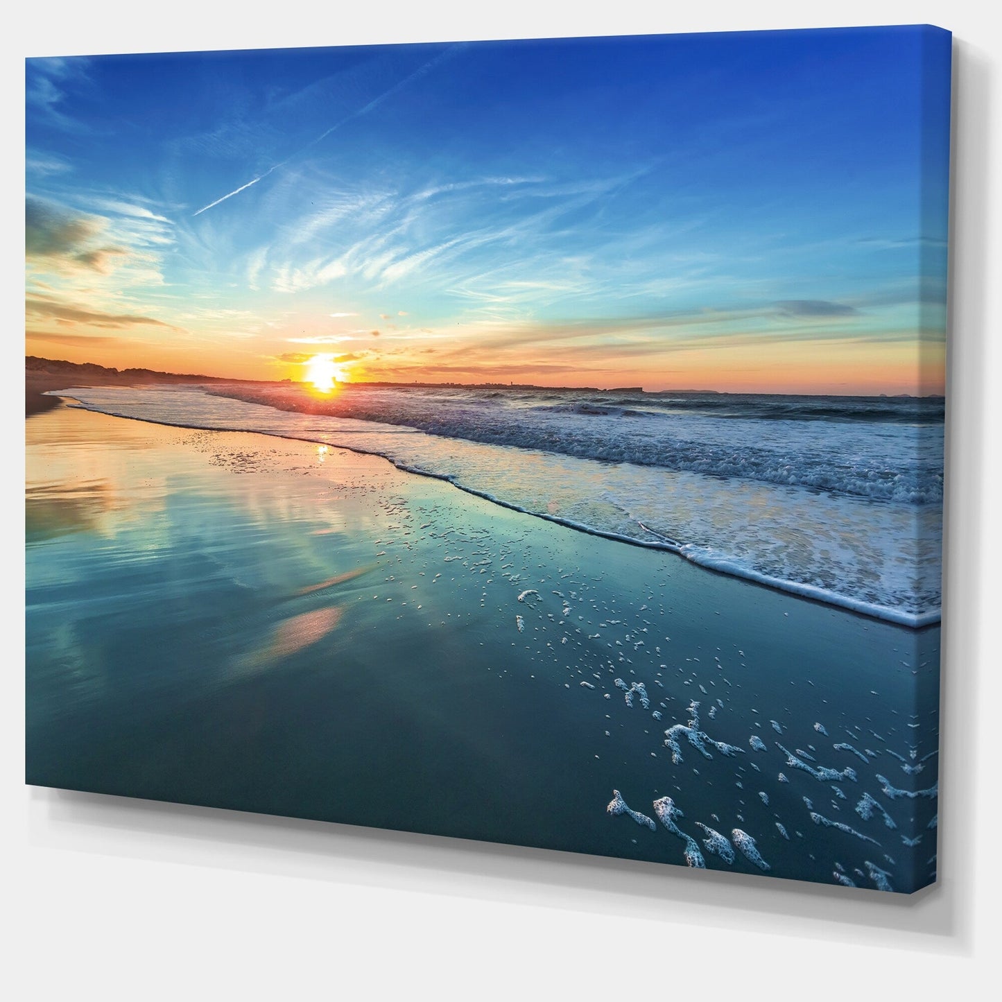 Spiaggia blu con tramonto lontano - Tela artistica da parete con spiaggia