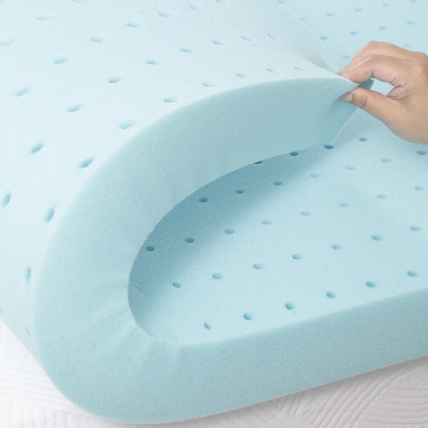 Materasso in spugna blu a lento rimbalzo con coprimaterasso