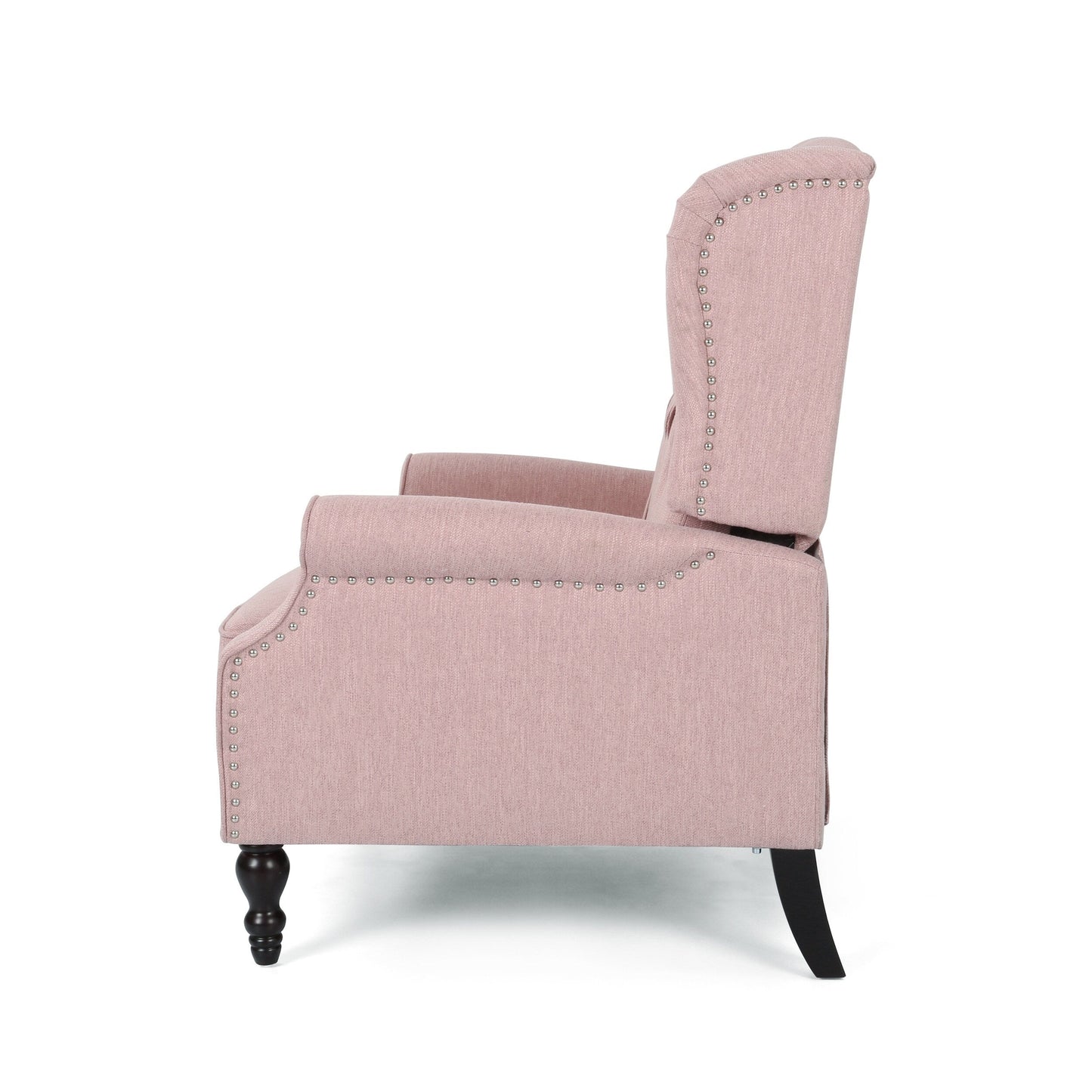 Poltrona reclinabile imbottita oversize Blush con schienale a ali e poggiapiedi, schienale con bottoni trapuntati e dettagli con borchie
