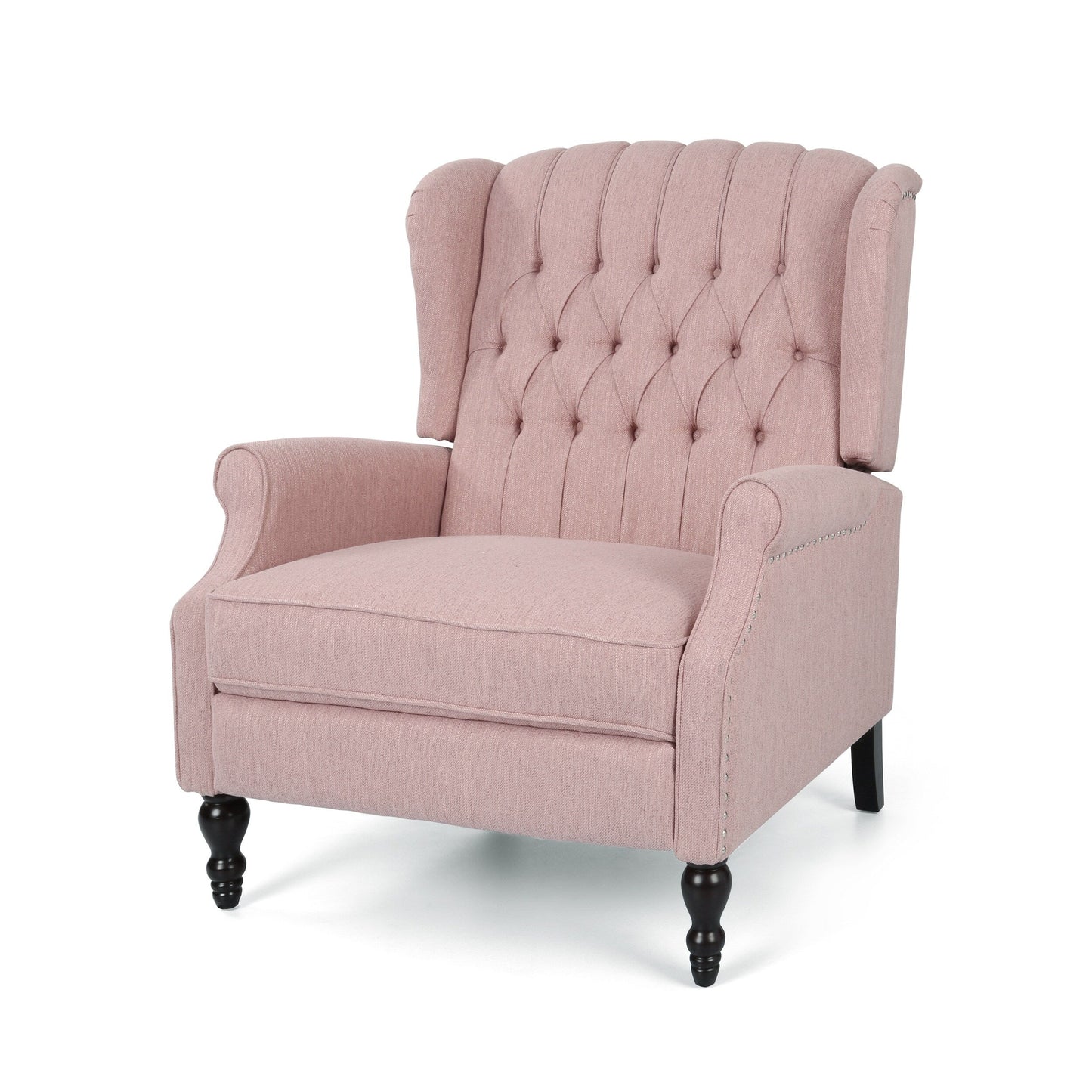 Poltrona reclinabile imbottita oversize Blush con schienale a ali e poggiapiedi, schienale con bottoni trapuntati e dettagli con borchie