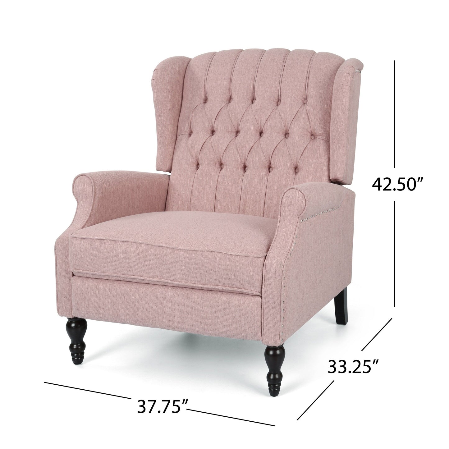 Poltrona reclinabile imbottita oversize Blush con schienale a ali e poggiapiedi, schienale con bottoni trapuntati e dettagli con borchie