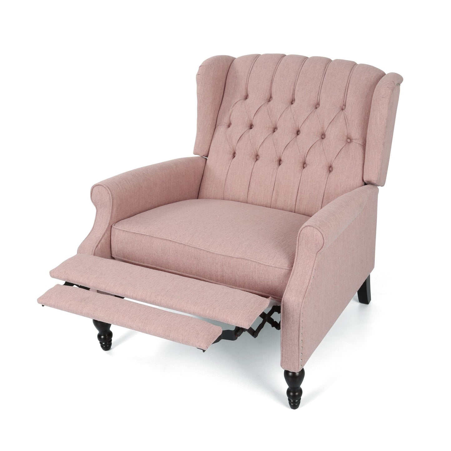 Poltrona reclinabile imbottita oversize Blush con schienale a ali e poggiapiedi, schienale con bottoni trapuntati e dettagli con borchie