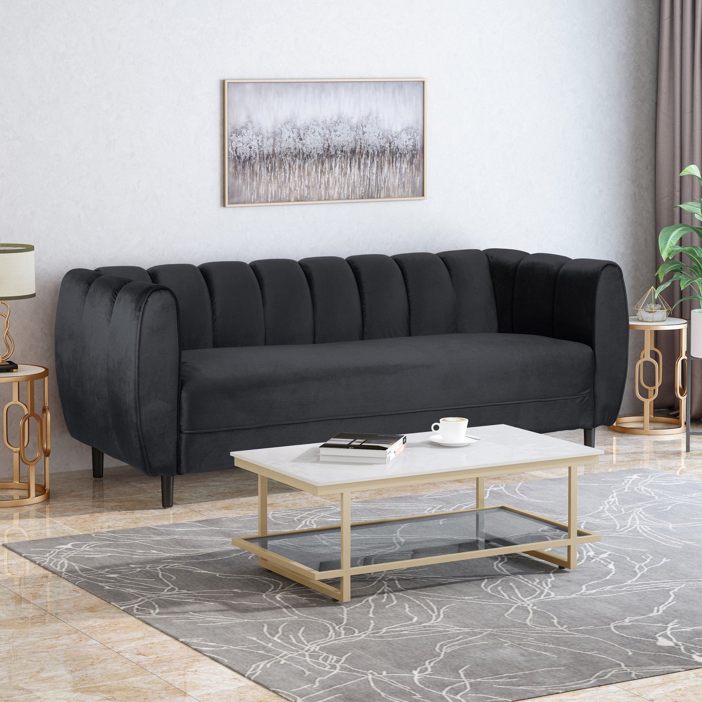 Divano moderno Bobran in velluto a 3 posti di Christopher Knight Home - 30,00 P x 83,25 L x 30,25 A