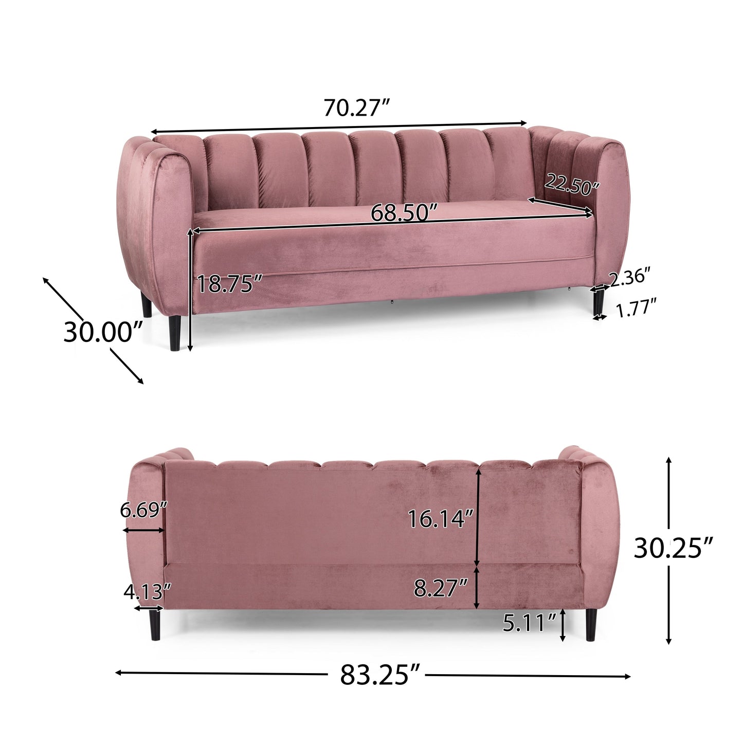 Divano moderno Bobran in velluto a 3 posti di Christopher Knight Home - 30,00 P x 83,25 L x 30,25 A