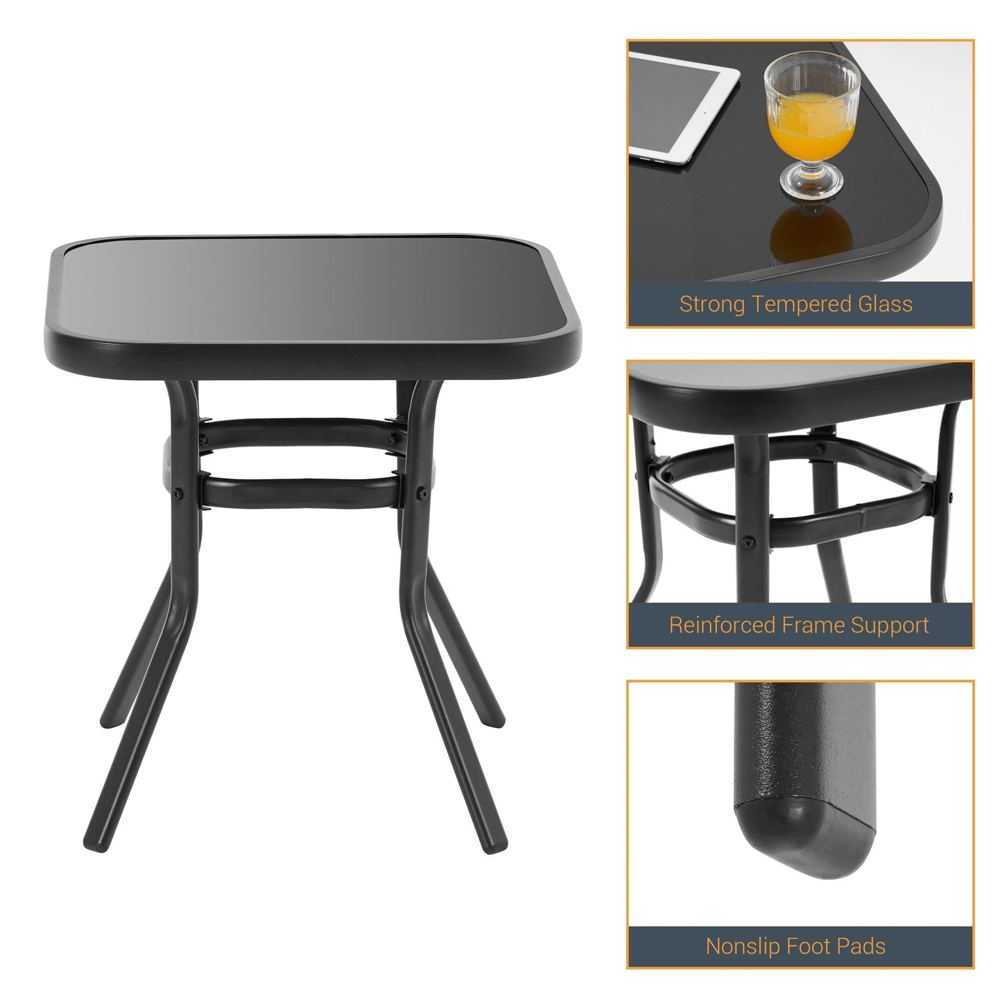 Set da bistrot per patio con sedia a dondolo da esterno Bonosuki da 3 pezzi con tavolino laterale