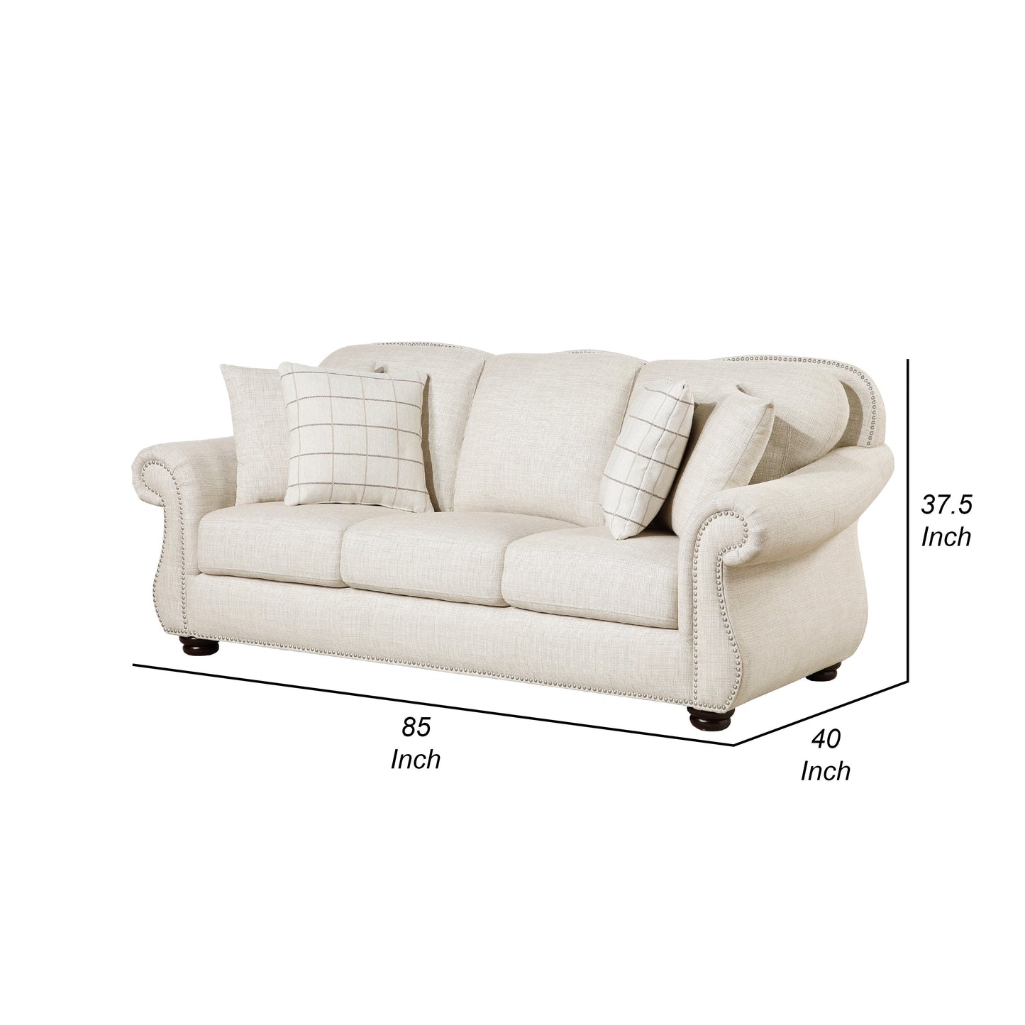 Divano Boro con 4 cuscini decorativi da 85 pollici, tessuto beige morbido