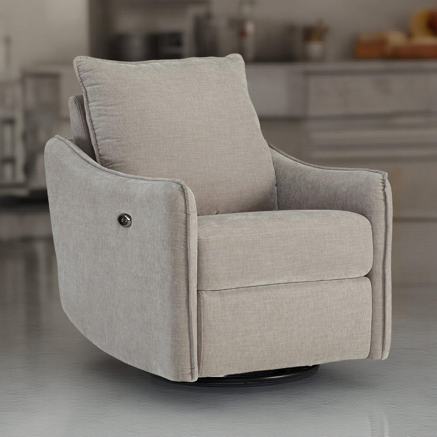 Poltrona reclinabile girevole elettrica Bradley, poliestere grigio, schienale con cuscino