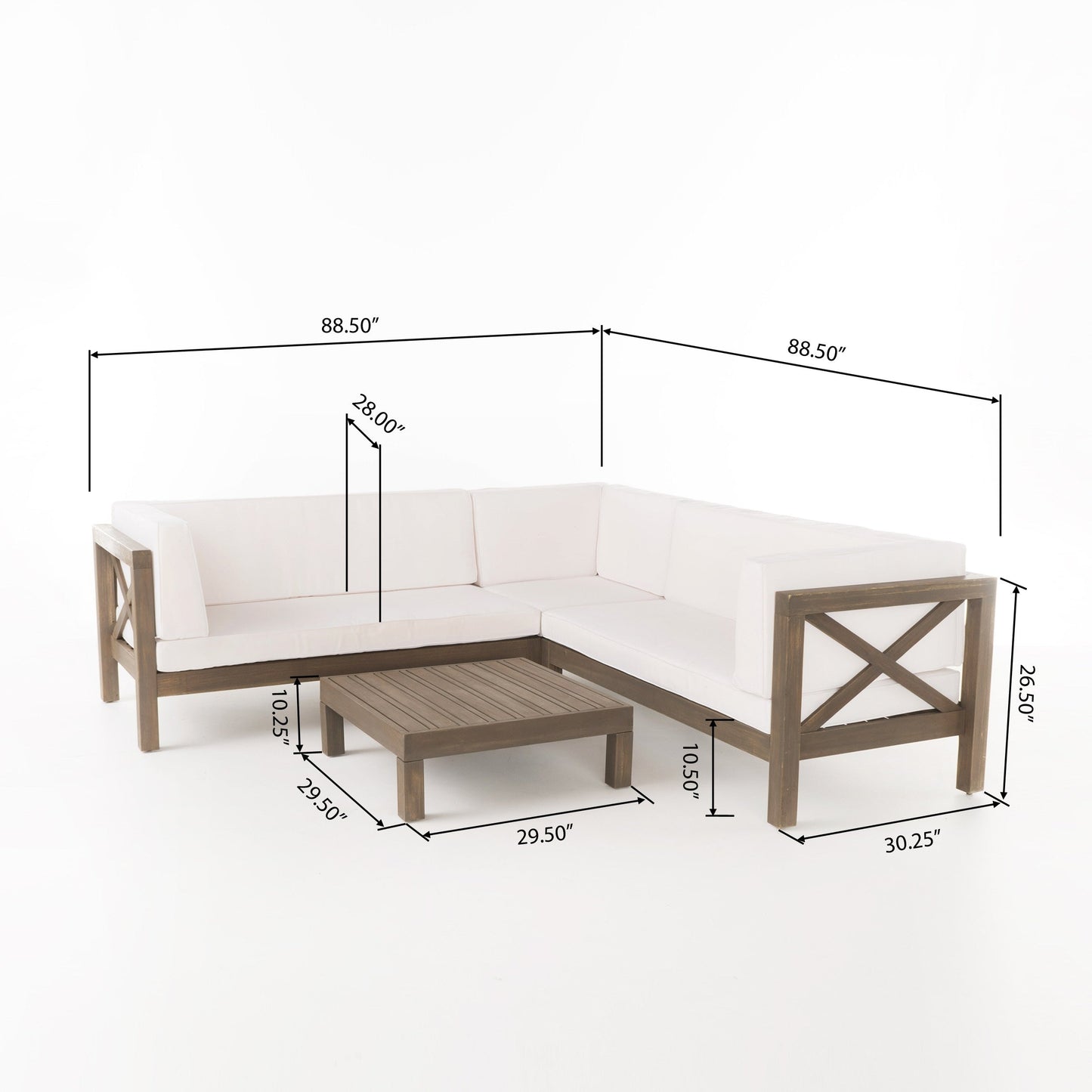 Set da esterno componibile Brava Acacia di Christopher Knight Home - 88,50 L x 88,50 W x 26,50 H