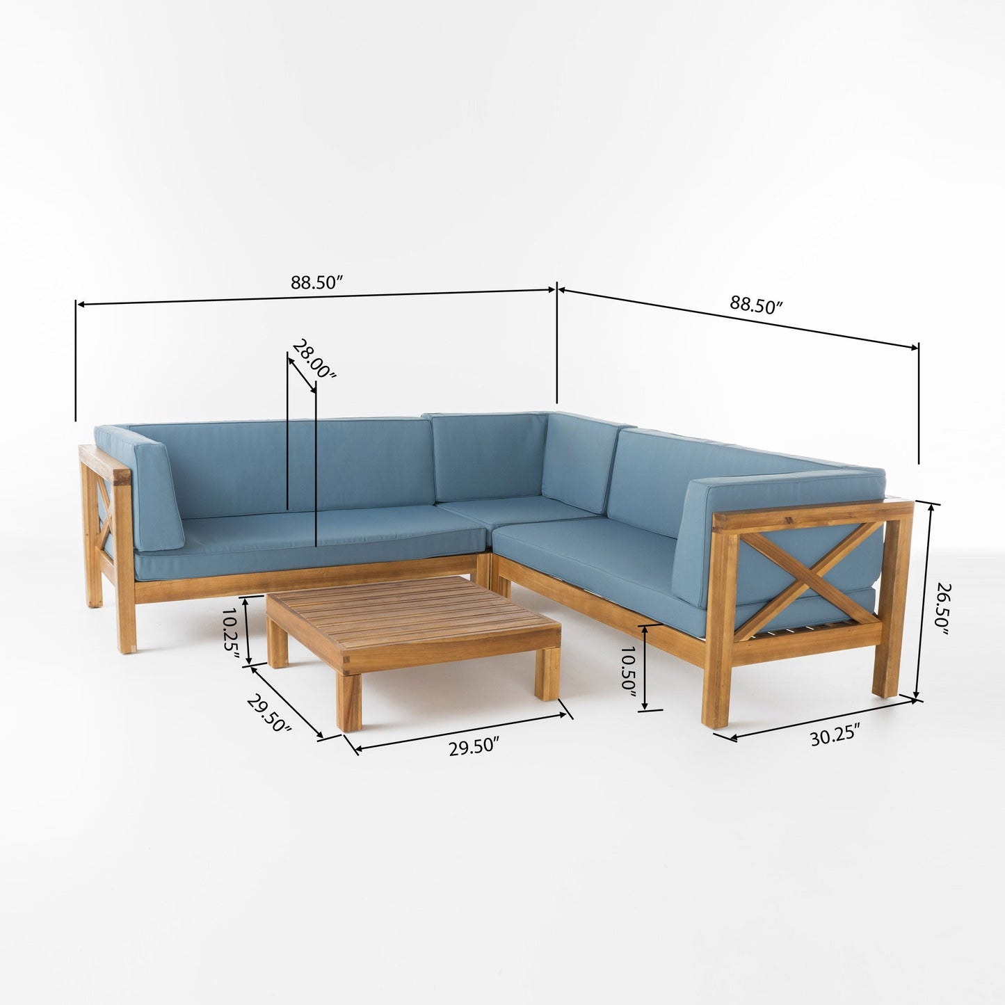 Set da esterno componibile Brava Acacia di Christopher Knight Home - 88,50 L x 88,50 W x 26,50 H