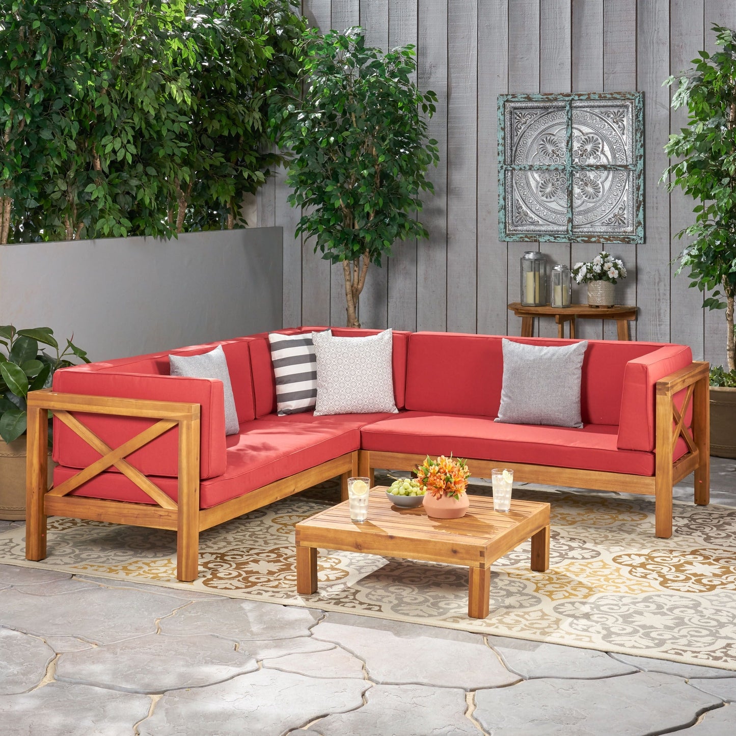 Set da esterno componibile Brava Acacia di Christopher Knight Home - 88,50 L x 88,50 W x 26,50 H