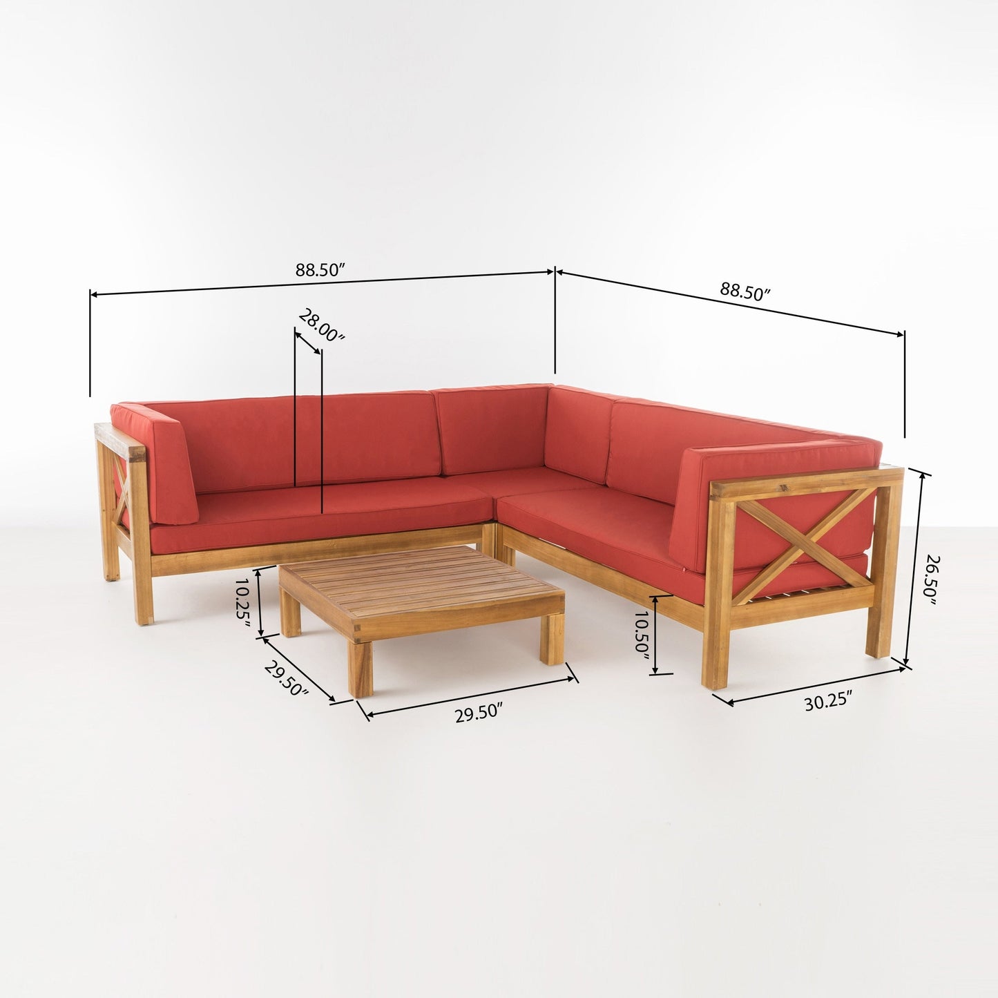 Set da esterno componibile Brava Acacia di Christopher Knight Home - 88,50 L x 88,50 W x 26,50 H