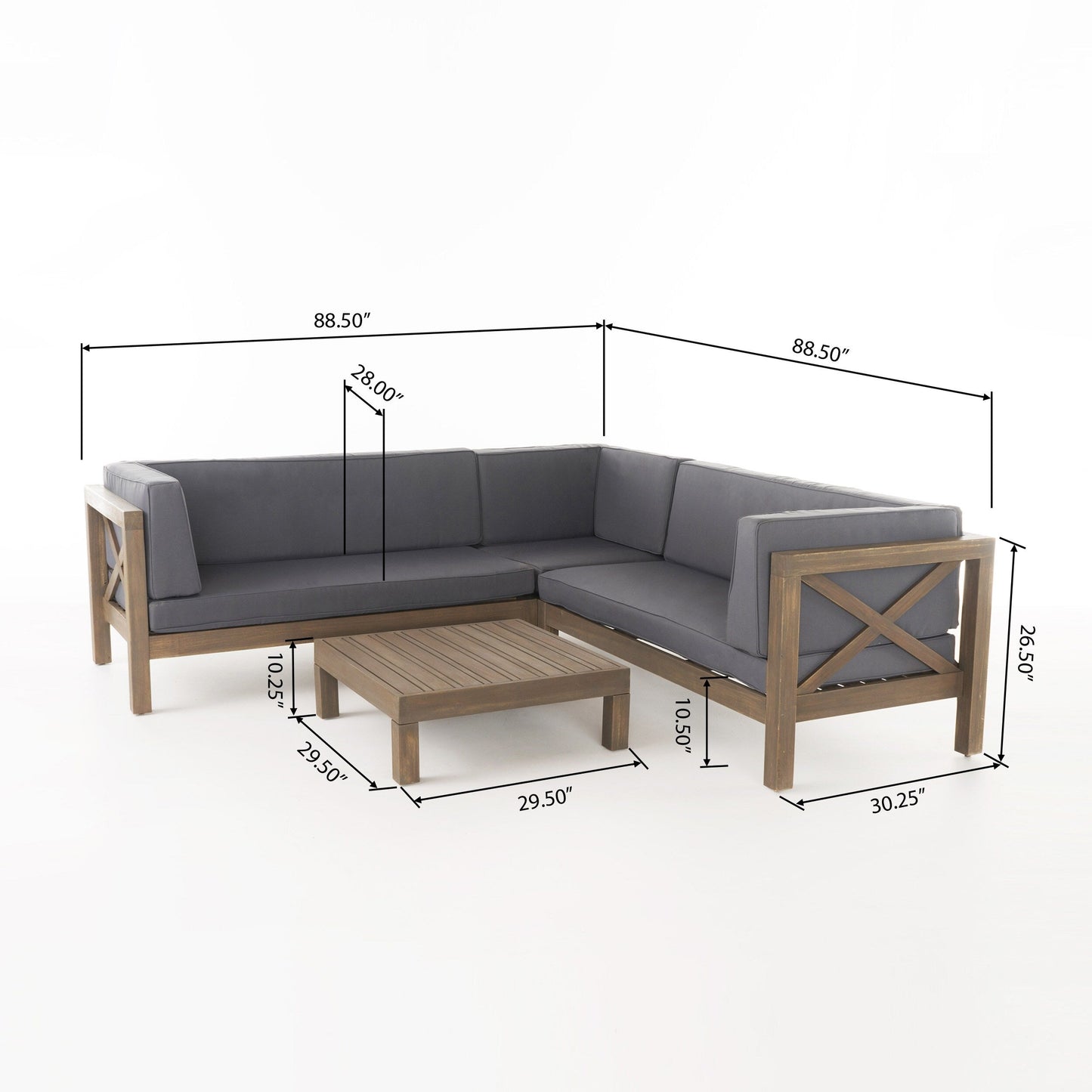 Set da esterno componibile Brava Acacia di Christopher Knight Home - 88,50 L x 88,50 W x 26,50 H