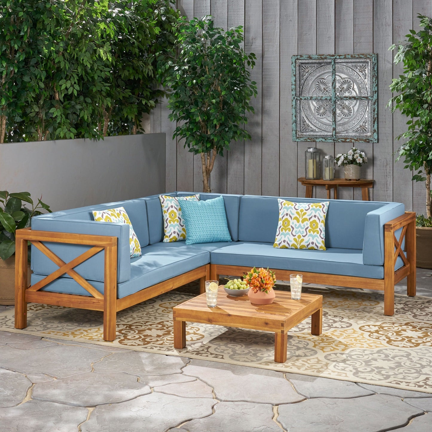 Set da esterno componibile Brava Acacia di Christopher Knight Home - 88,50 L x 88,50 W x 26,50 H