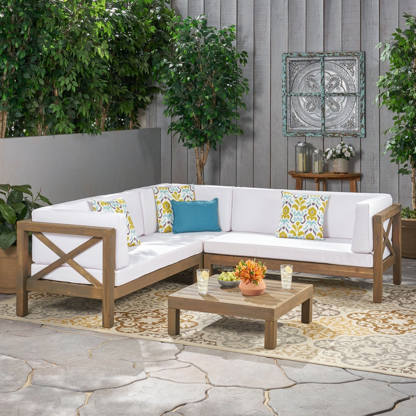 Set da esterno componibile Brava Acacia di Christopher Knight Home - 88,50 L x 88,50 W x 26,50 H