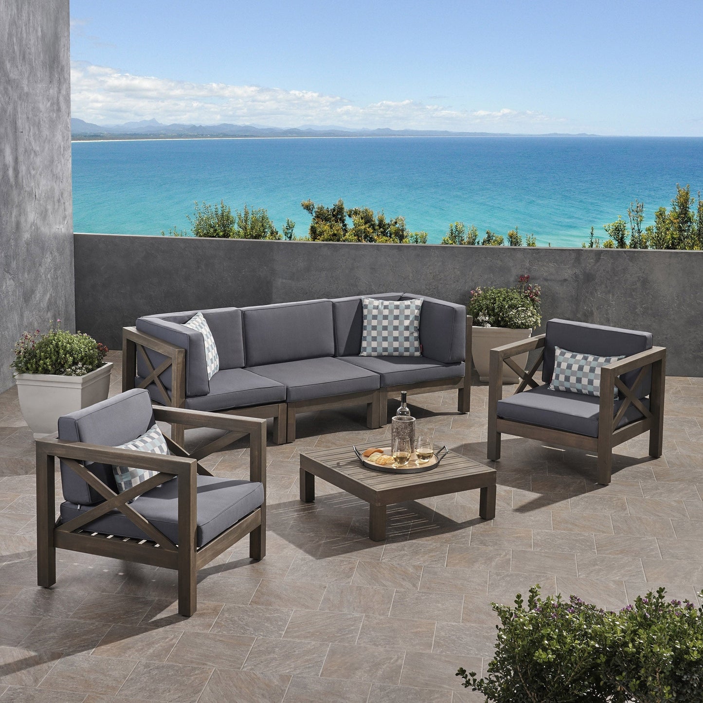 Set da esterno Brava in legno di acacia da 6 pezzi di Christopher Knight Home