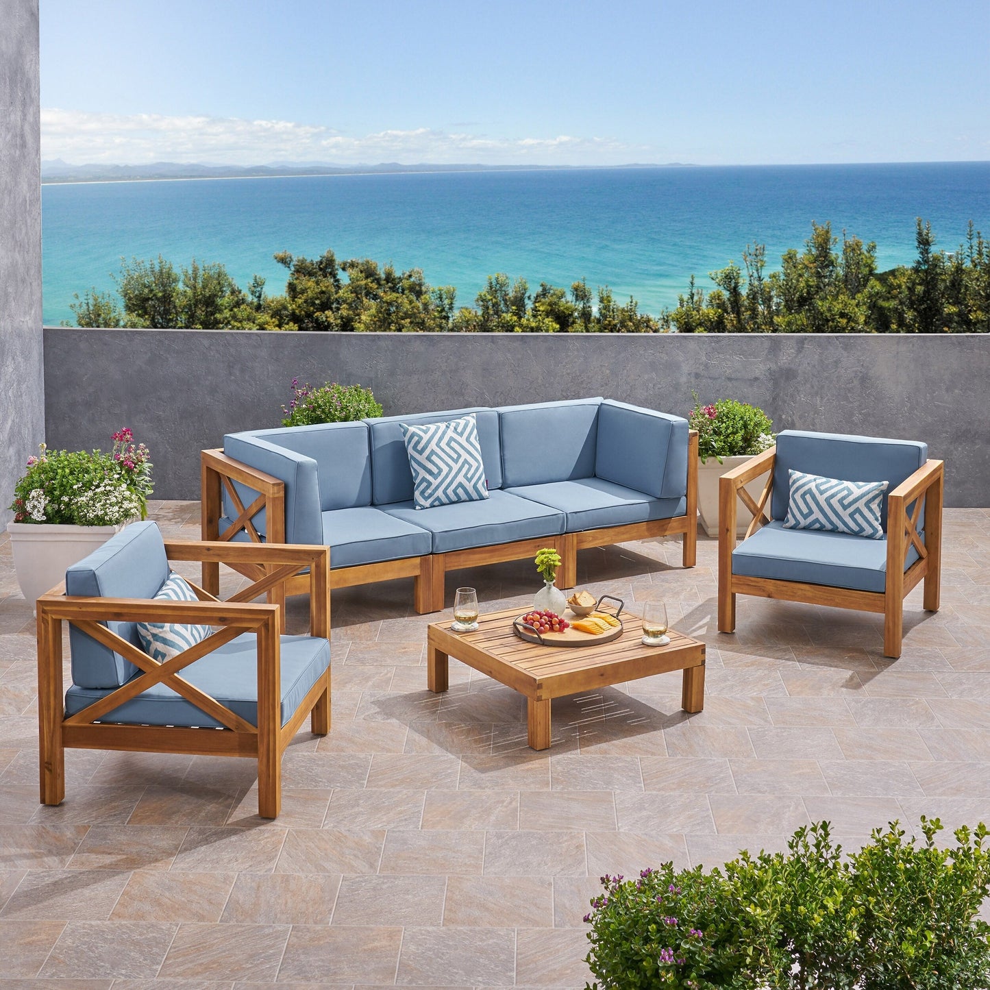 Set da esterno Brava in legno di acacia da 6 pezzi di Christopher Knight Home