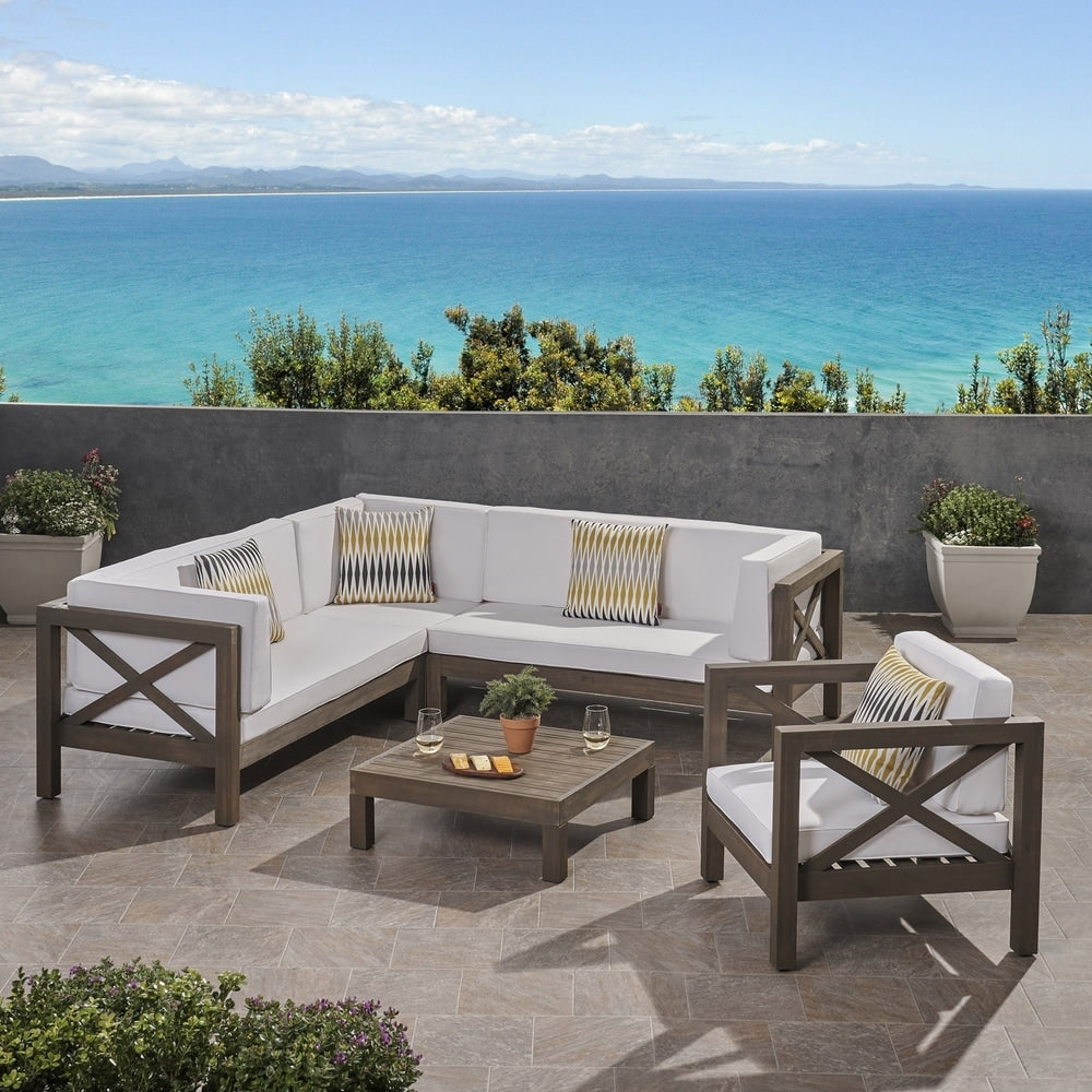 Divano componibile e poltrona club Brava Outdoor Acacia di Christopher Knight Home