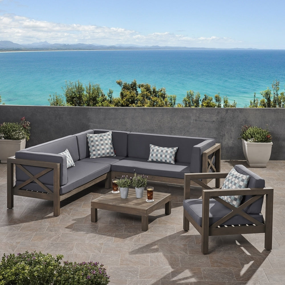 Divano componibile e poltrona club Brava Outdoor Acacia di Christopher Knight Home