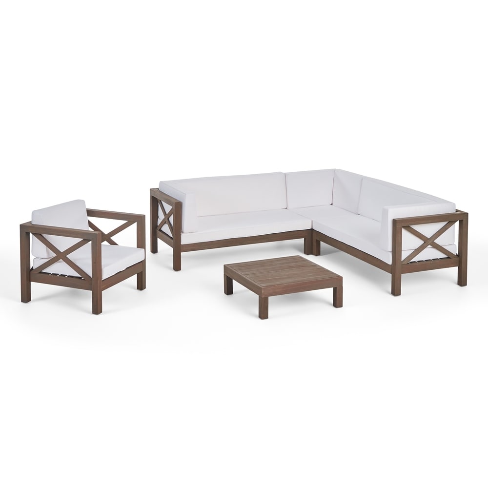 Divano componibile e poltrona club Brava Outdoor Acacia di Christopher Knight Home