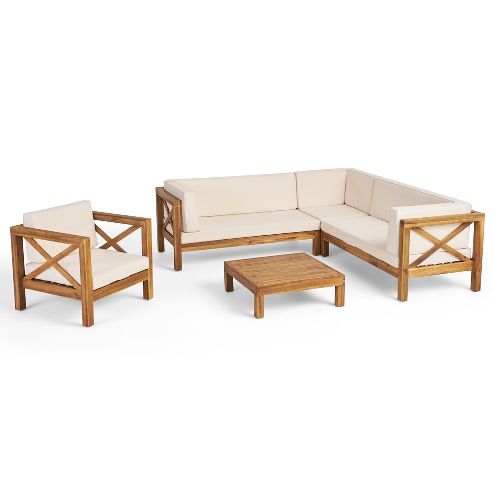 Divano componibile e poltrona club Brava Outdoor Acacia di Christopher Knight Home