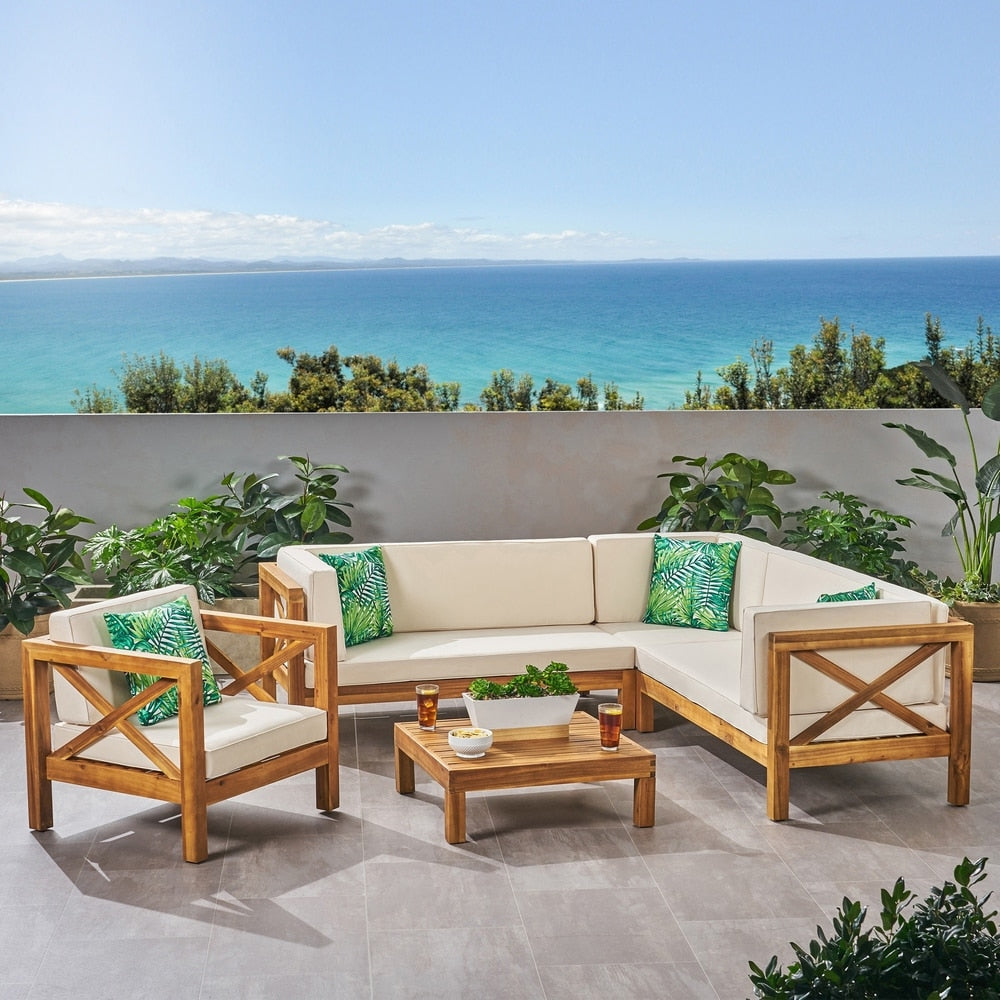 Divano componibile e poltrona club Brava Outdoor Acacia di Christopher Knight Home