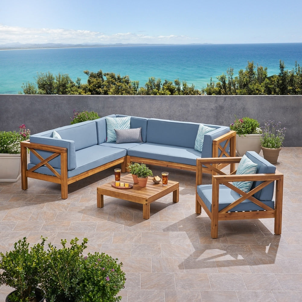 Divano componibile e poltrona club Brava Outdoor Acacia di Christopher Knight Home