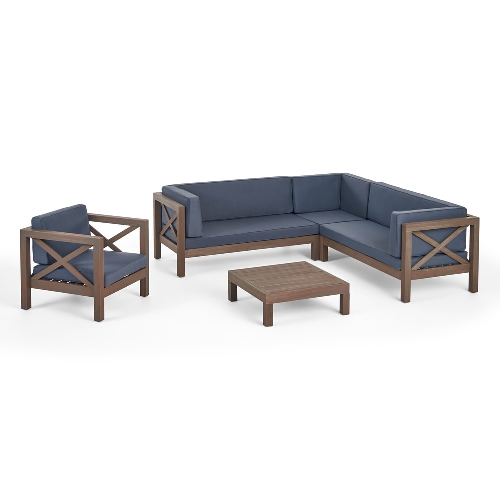 Divano componibile e poltrona club Brava Outdoor Acacia di Christopher Knight Home