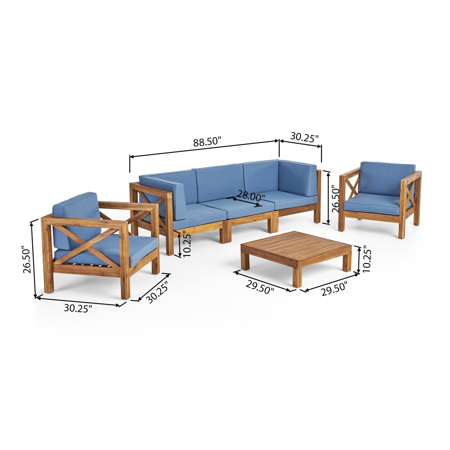 Set da esterno Brava in legno di acacia da 6 pezzi di Christopher Knight Home
