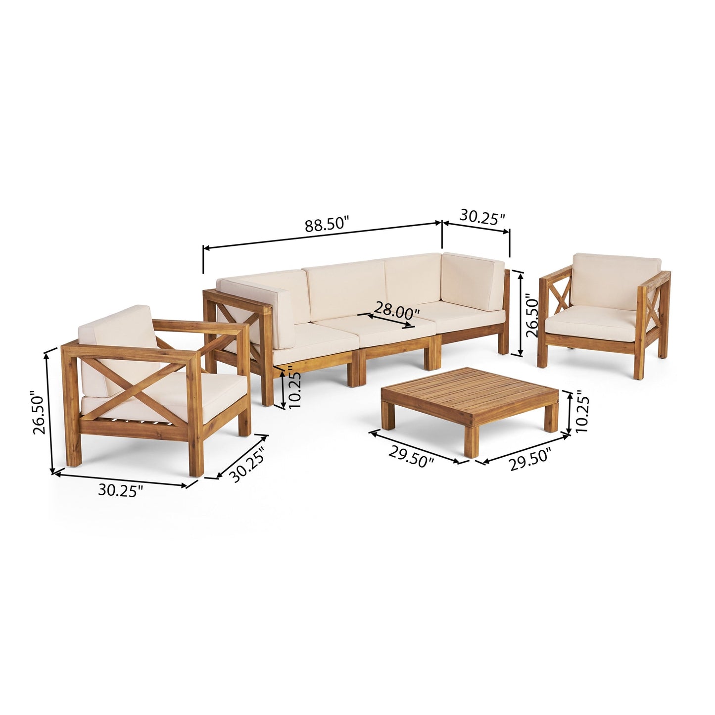 Set da esterno Brava in legno di acacia da 6 pezzi di Christopher Knight Home