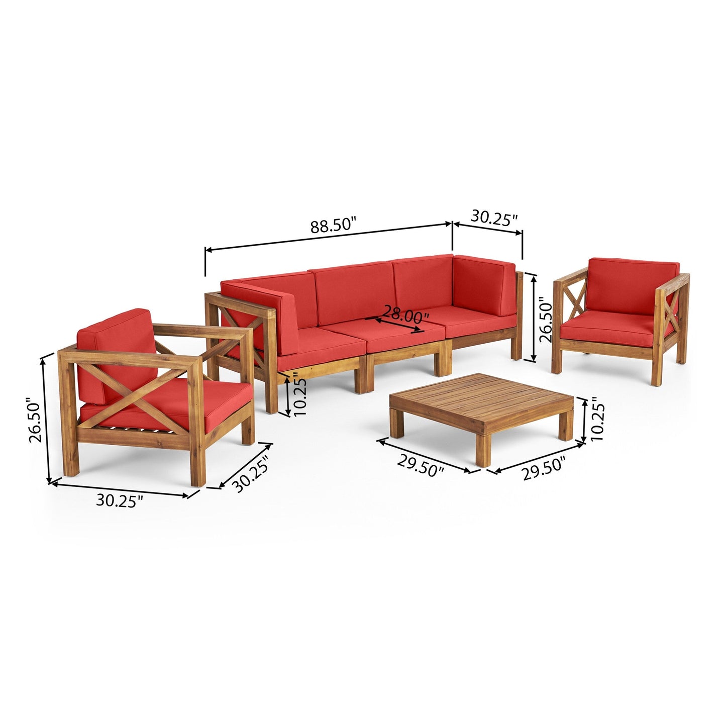 Set da esterno Brava in legno di acacia da 6 pezzi di Christopher Knight Home