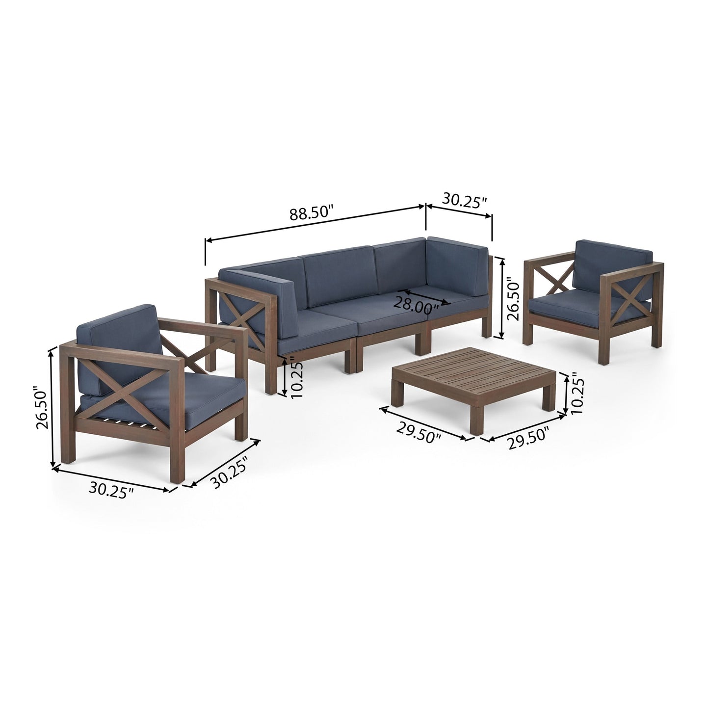 Set da esterno Brava in legno di acacia da 6 pezzi di Christopher Knight Home