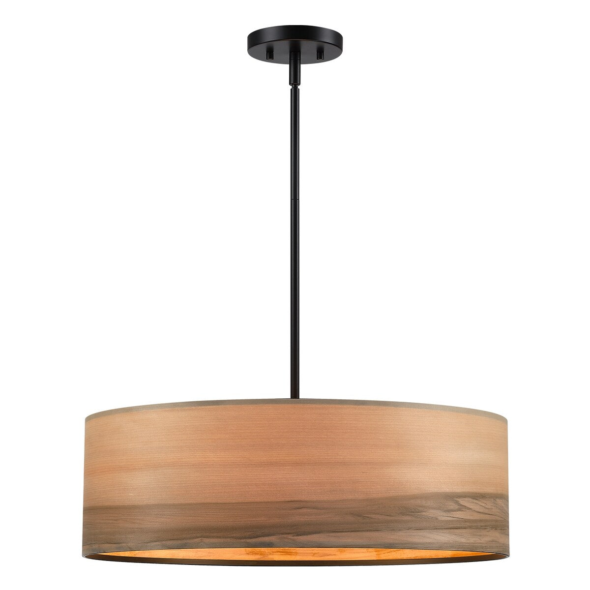 Lampadario a tamburo Breaux a 4 luci in legno impiallacciato con baldacchino nero - 22 pollici di larghezza