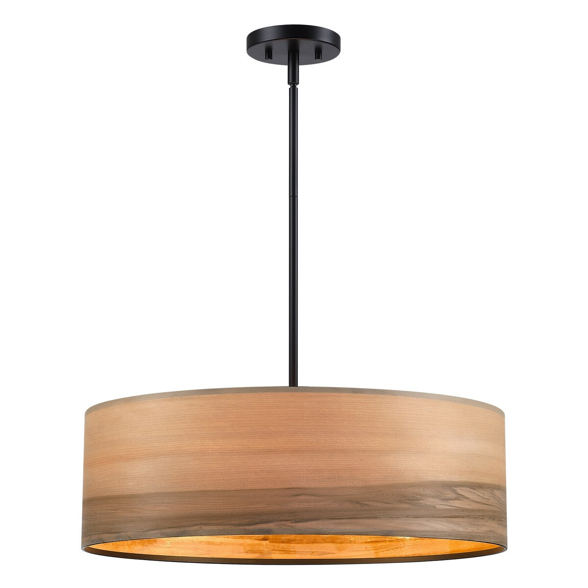 Lampadario a tamburo Breaux a 4 luci in legno impiallacciato con baldacchino nero - 22 pollici di larghezza