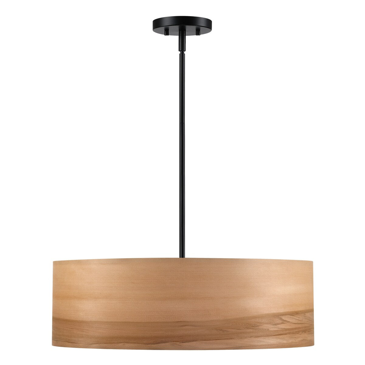 Lampadario a tamburo Breaux a 4 luci in legno impiallacciato con baldacchino nero - 22 pollici di larghezza