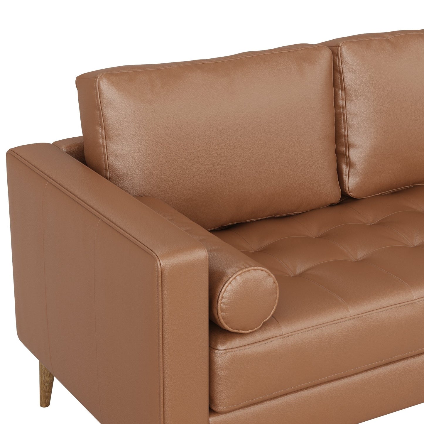 Divano Breeze Mid Century Modern, divano in pelle con cuscino trapuntato e struttura in legno massello