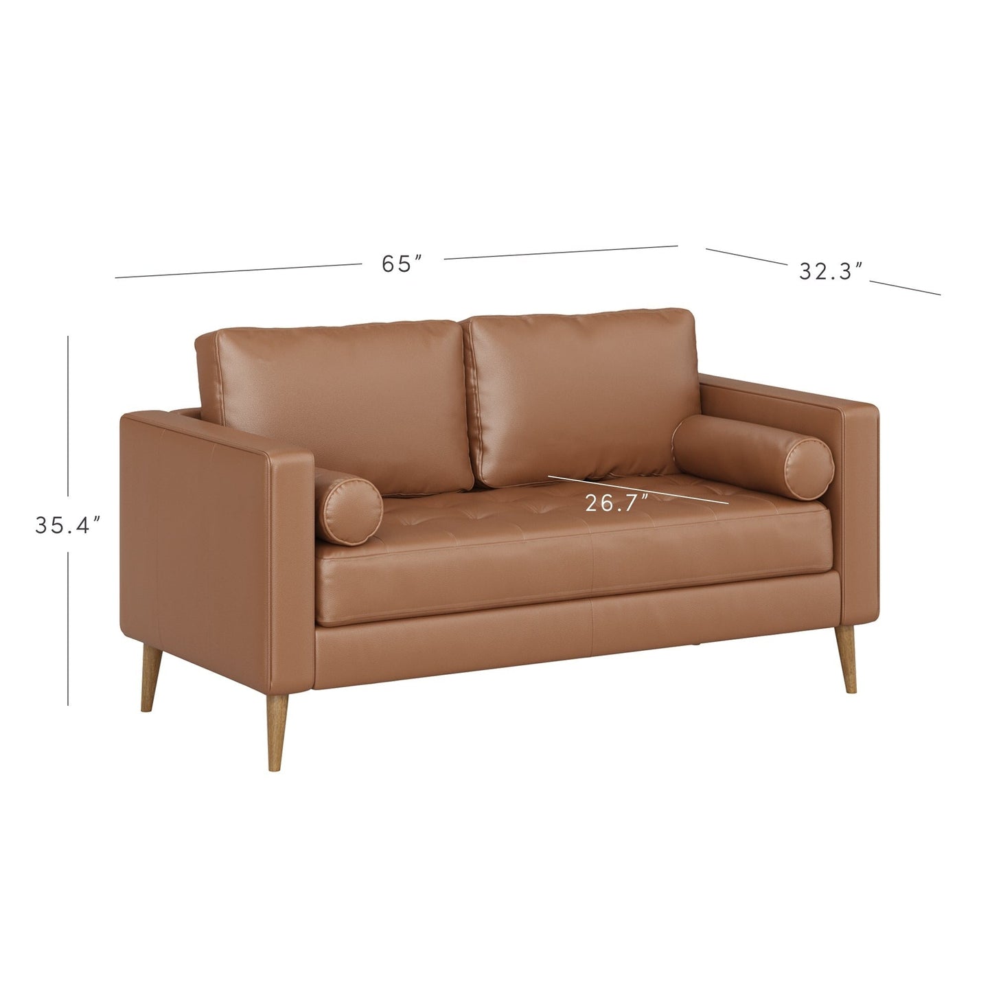 Divano Breeze Mid Century Modern, divano in pelle con cuscino trapuntato e struttura in legno massello