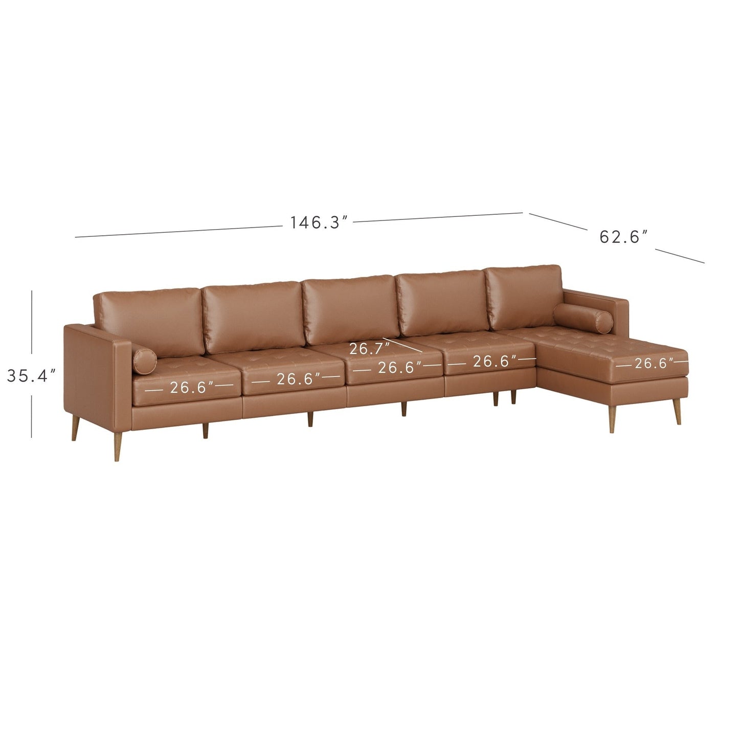 Divano Breeze Mid Century Modern, divano in pelle con cuscino trapuntato e struttura in legno massello